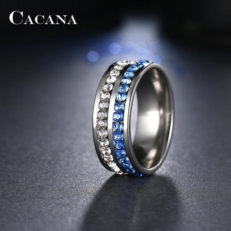 Женские двухрядные кольца CACANA из нержавеющей стали с кубическим цирконием