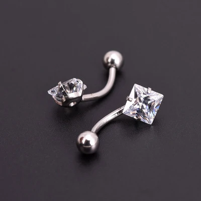 Silver Square JIATENG, новинка, антиаллергенные титановые серьги для ногтей, пупка, кольца для пирсинга пупка, звезда, сердце, круглый кристалл, ювелирное изделие - Окраска металла: Silver Square