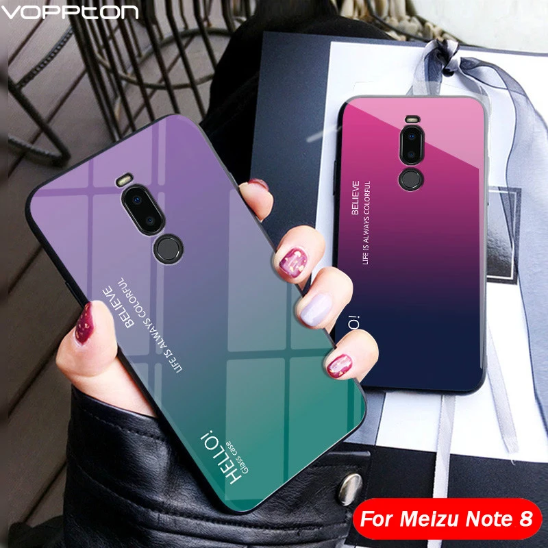 Градиентный чехол из закаленного стекла для Meizu Note 8 силиконовая рамка жесткая