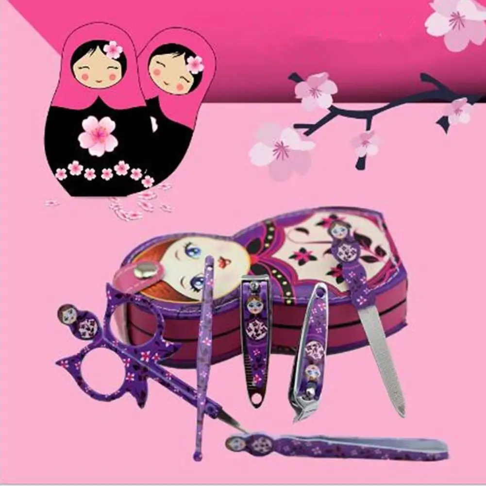 6PCS Russian Matryoshka Nail Clipper Manicure Set Tweezer Scissor Ear Pick File Care Travel Portable Pedicure Tools | Красота и