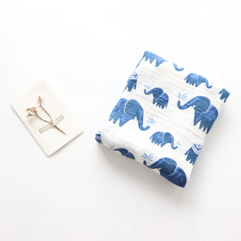 Blue Elephant Детское одеяло для новорожденных, мягкое, чистый хлопок, муслин, пеленка для младенцев, детское постельное белье, банное полотенце, Марлевое, чехол для коляски 115x115 см - Цвет: Blue Elephant