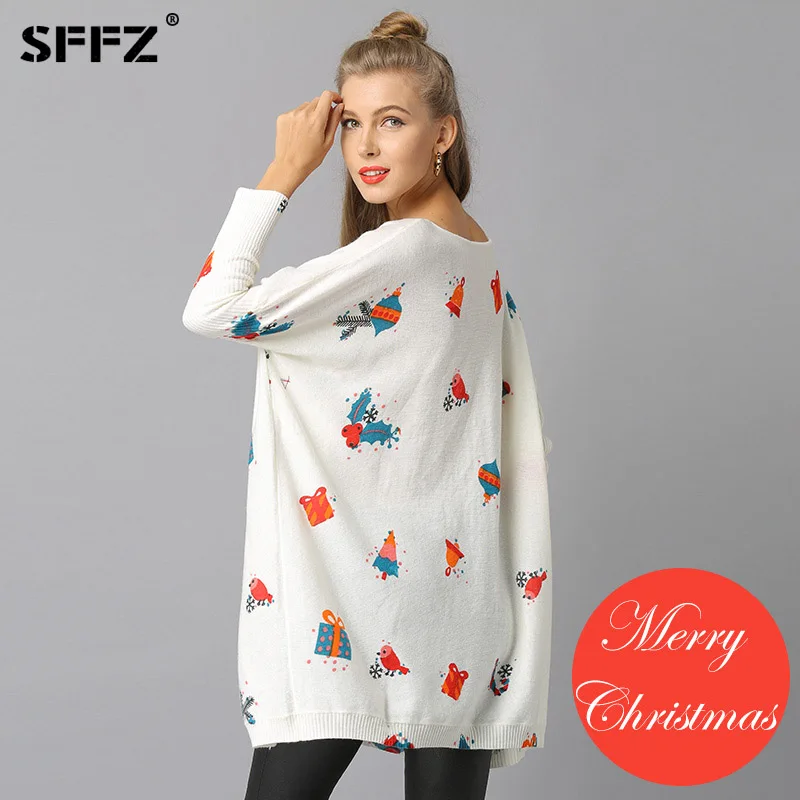 Happy New Year Woman Knitted Christmas Sweaters Pullovers Casual Print Sueter Mujer Wool Loose knitting Sweater Navidad Pullover | Женская