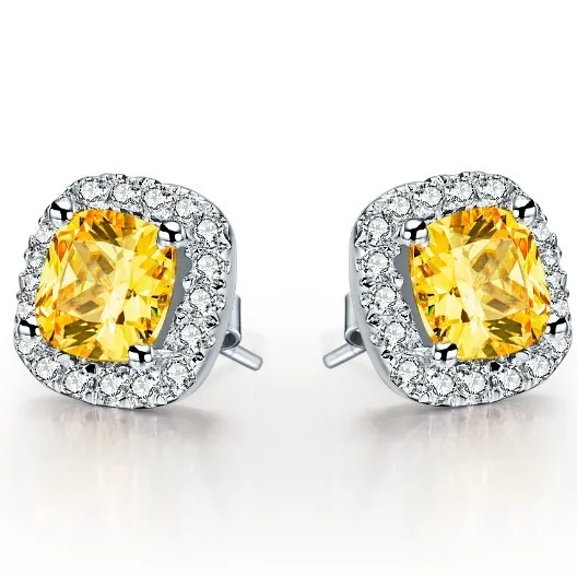 2 карата/шт. Серьги в ювелирном изделии A OK качество Подушка cut желтые