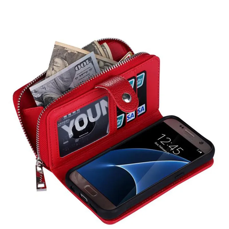 Для Samsung S7 Чехол Многофункциональный кожаный кошелек на молнии Магнитный съемный