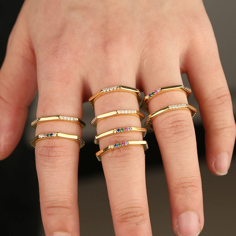 Latest gold filled Polygon rings for women paved tiny white or colorful cz classic jewelry engagement wedding gifts cheapest hot | Украшения