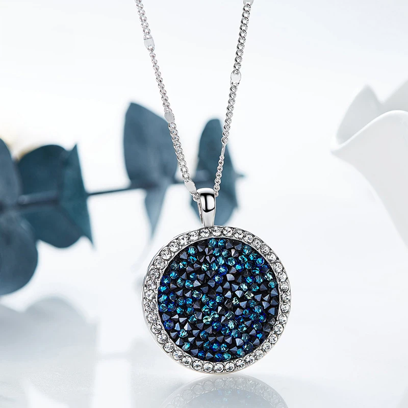Роскошные подлинные кристаллы Swarovski макси круглое ожерелье с кулоном серебряный