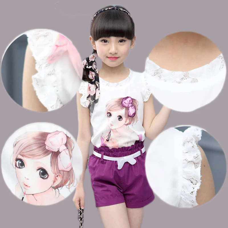 Новый летний комплект с бантом для девочек красивая дышащая Кружевная летняя