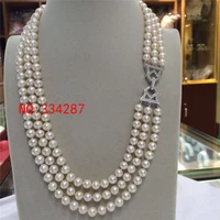beautiful 3 rows aaa 7 8mm white round freshwater cultured pearl necklace
