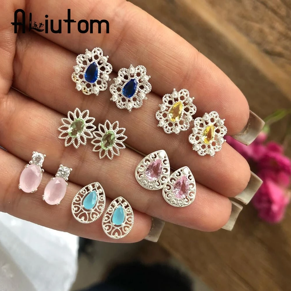 Серьги-гвоздики ALIUTOM с кристаллами женские повседневные ювелирные украшения