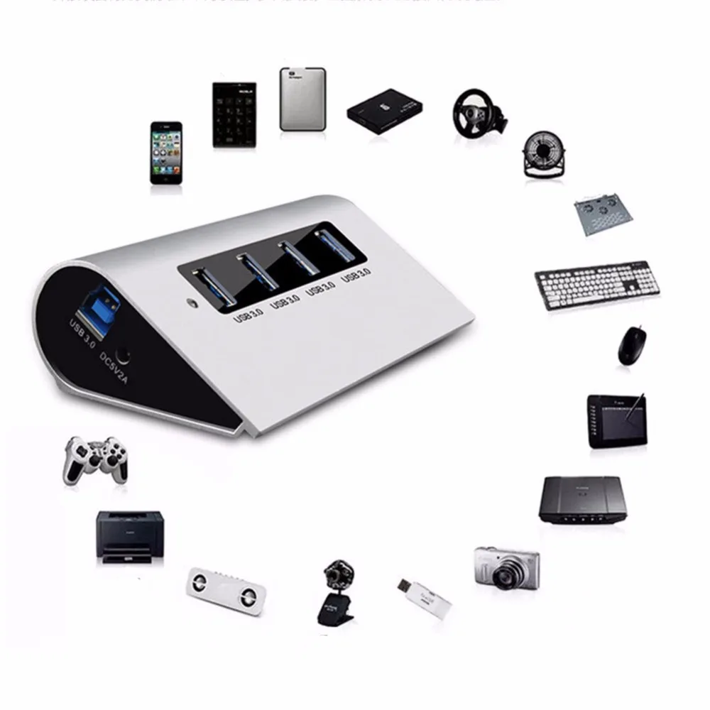 Премиум 4-портовый серебристый алюминиевый концентратор USB 3 0 (3-футовый кабель)