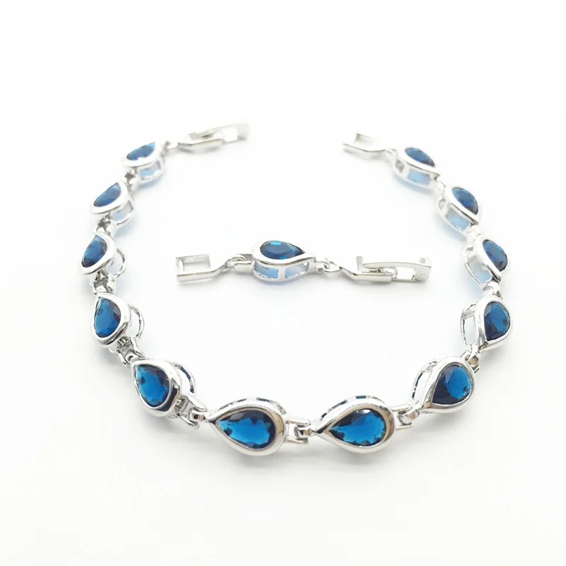 Монтана синий цвет AAA циркон камень браслеты Белое Золото Заполненные женские