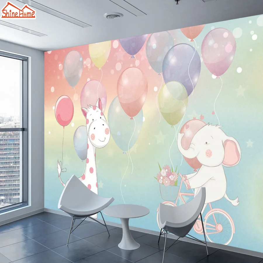 

ShineHome-Cartoon Wallpaper Wall Papers Home Decor 3d Wallpapers for Kids Living Room Baby Murals Roll 3 d Balloon Milu Deer Art