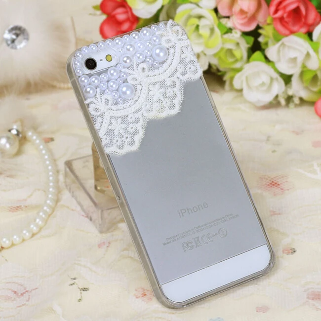 2014 High quality Fashion Lace Pearls Candy colors Mobile phone case for iphone 5 5S cover free shipping |
