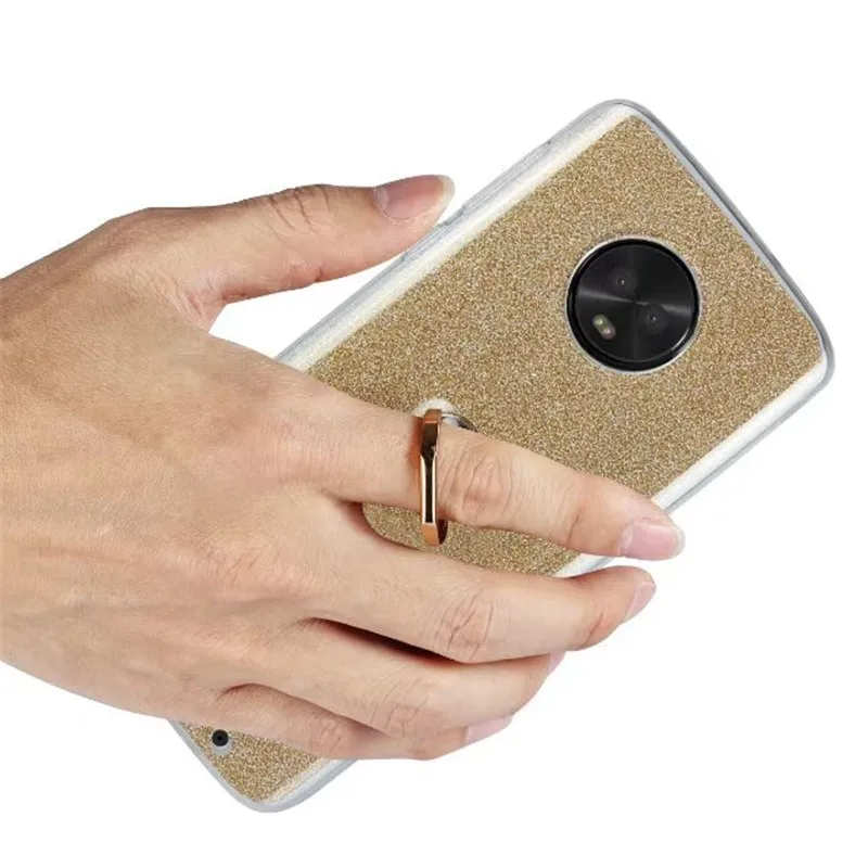 Cover For Motorola Moto G6 G 6 TPU Silicone Transparent Protection Shell Ring Stent Flash Glitter Powder Plus Phone Case |