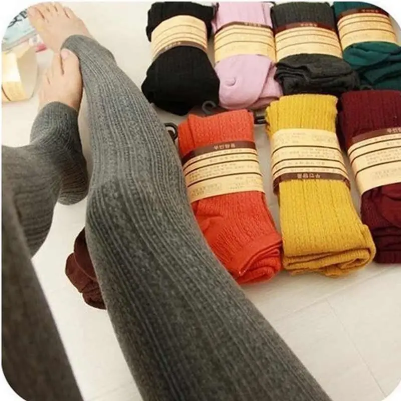 Женские повседневные леггинсы теплые плотные трикотажные из смешанного хлопка