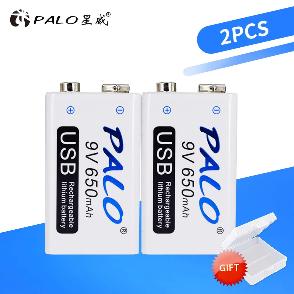 2Pcs PALO 650mAh 9V 6F22 литий-ионная аккумуляторная батарея USB 9V литиевая для мультиметра микрофона игрушка пульт дистанционного управления KTV - Цвет: 2Pcs