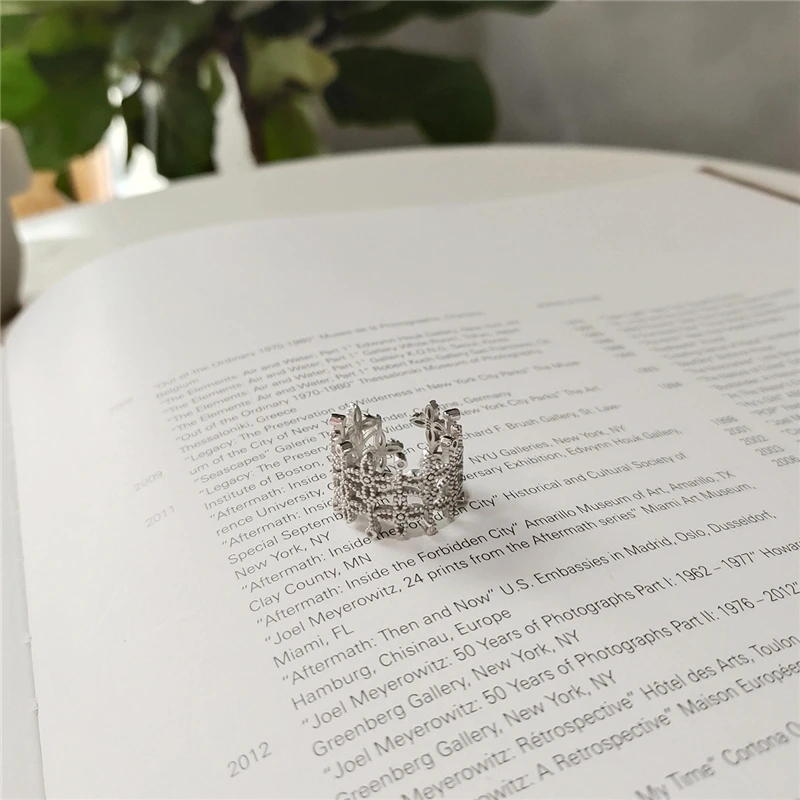 

Authentic 925 Sterling Silver Pan Ring Lace Charming Rings For Women Adjustable Wedding Party Gift Silver Fine Jewelry