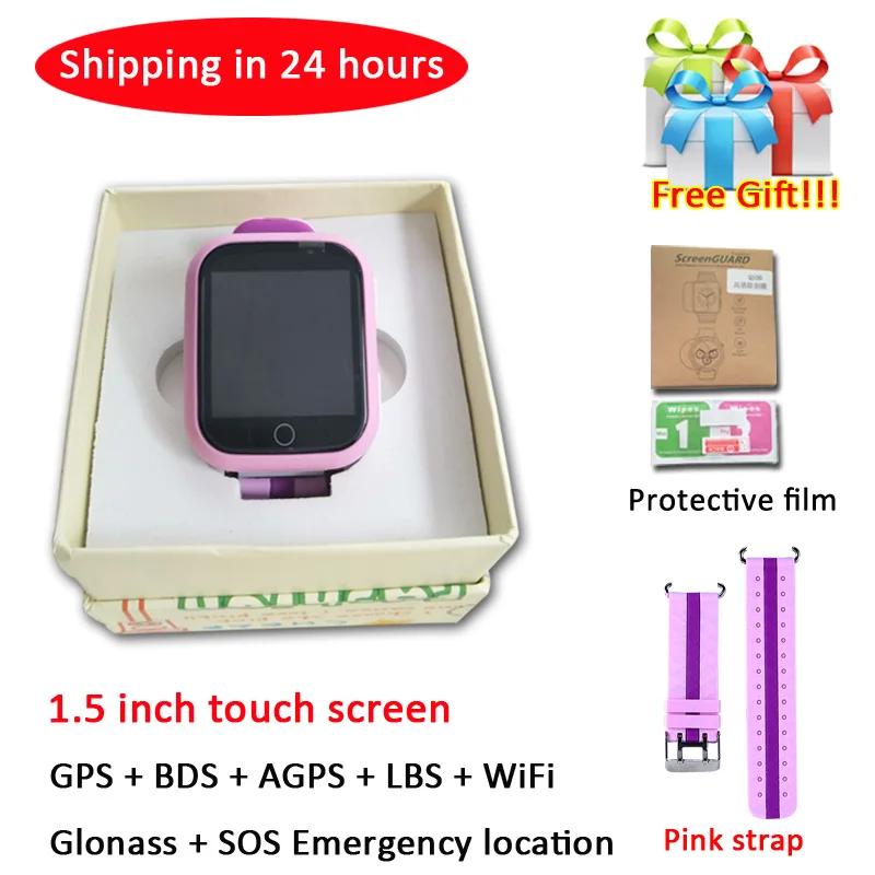 Pink with Strap Оригинальные gps умные часы Q750 Q100 Детские умные часы с 1,54 дюймовым сенсорным экраном SOS устройство отслеживания местоположения для детей - Цвет: Pink with Strap