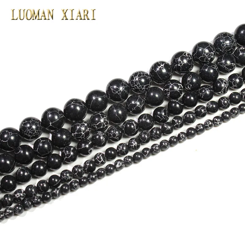 New Black Synthesis Turquoises Stone Round Beads For Jewelry Making DIY Bracelet Necklace Material 4/6/8/10/12 mm Strand 15'' |