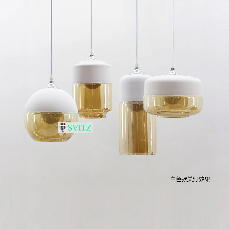 Ресторан 2 цветные стеклянные подвесные светильники для дома Скандинавское
