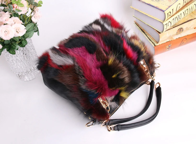 

Women Natural Rabbit Hair Tote Bag Lady Winter Cony Hair Muff Fluffy Daily Top-handle Bag Female Multicolor Fur Crossbody Bag