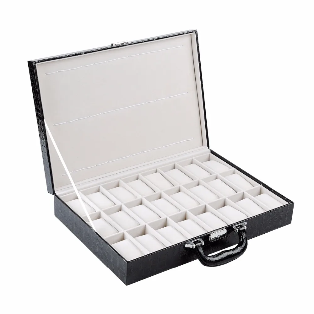 2017 искусственная кожа часы Дисплей Box 24 Сетка чехол для хранения ювелирных