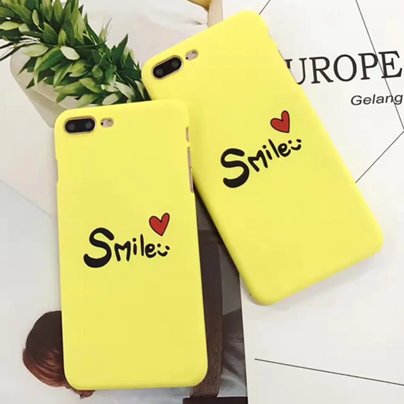 Lovely Yellow Letter Smile Case for iphone 8 6s 6 plus Hard Plastic Metter Love heart Cover coque X 10 7 capa | Мобильные телефоны