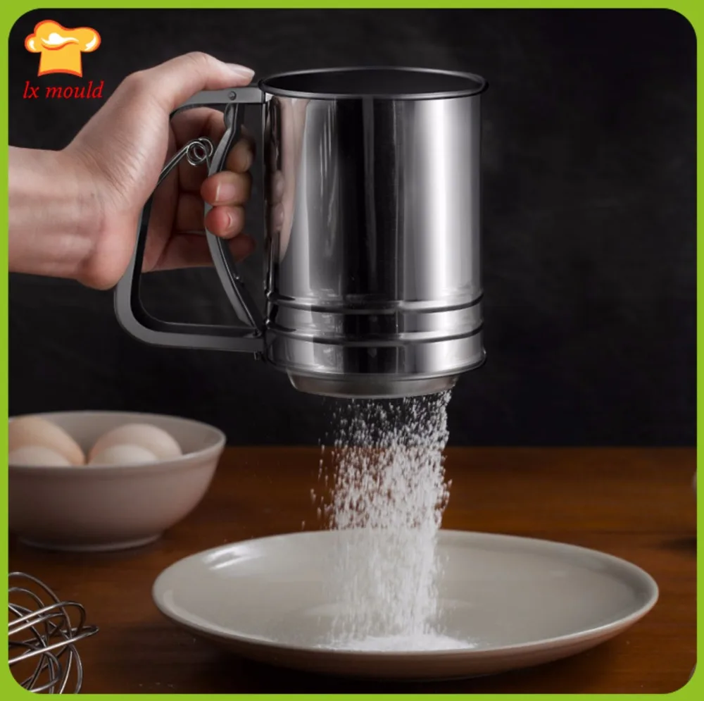 

Baking Tools Stainless Steel Flour Screen Three Layers Rotating Handheld Cup Netting Sugar Powder Sieve