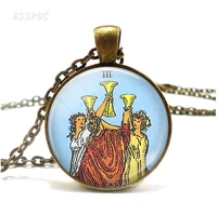three of cups necklace jewelry friendship symbolic jewelry necklace retro style literary glass jewelry pendant