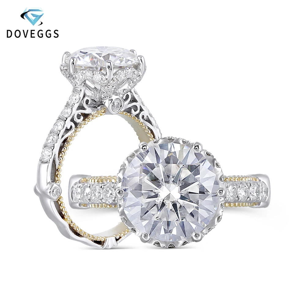 Женское кольцо для помолвки DovEggs 14 k белое и желтое золото 4 карата центр 10 мм F с