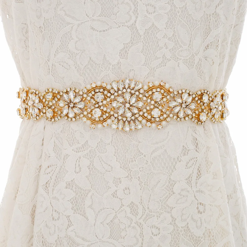 

Rhinestones Wedding Belt 35inch Length Bridal Belt Pearls Rose Gold Crystal Bridal Sash For Wedding Dresses J156G