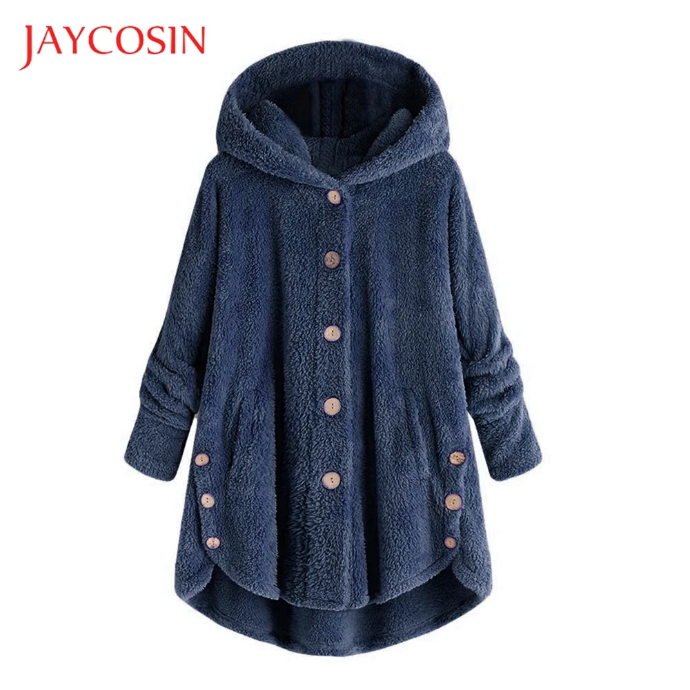 JAYCOSIN, Женское пальто на пуговицах, модные пушистые топы с хвостом, пуловер с капюшоном, свободный свитер, хлопковый материал, Модный повседневный стиль