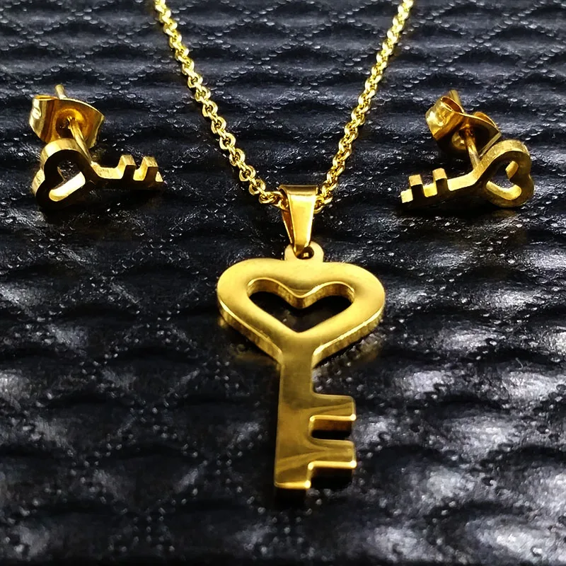 2020 набор украшений для женщин из нержавеющей стали с надписью Love Key модные серьги