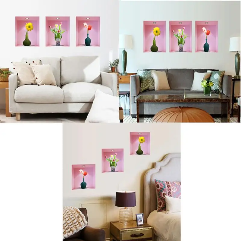 3 шт./компл. 3D моделирование бутылки Цветы наклейки стены гостиной фоне украшения