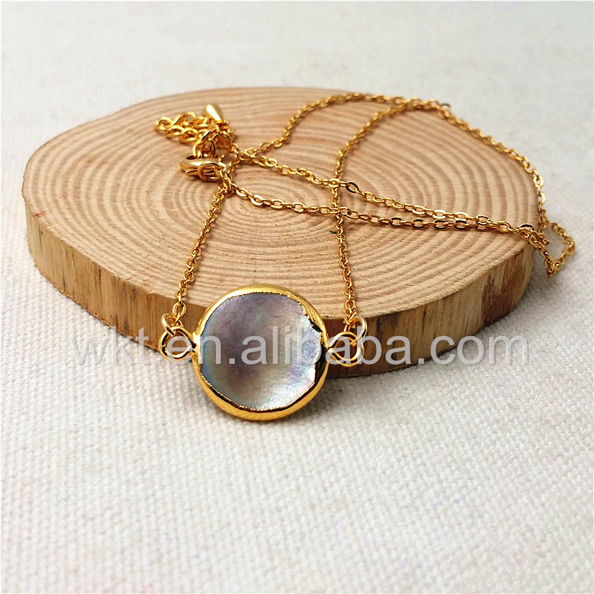 WT-N827 Charm Pearl Connector Necklace Jewelry Wholesale Natural Black Round Shape Pendant with Double Loops Gold | Украшения и