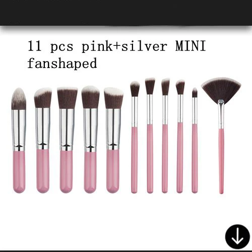 pink silver 11pcs Профессиональные 10 шт. инструменты для макияжа, набор кистей, косметическая кисть, Тональная основа, тени для век, подводка для глаз, кисть для пудры, Pinceau Maquillage - Handle Color: pink silver 11pcs