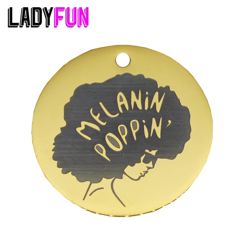 Ladyfun настраиваемый меланин поппин афро Девушка Подвеска Шарм круглый диск 25 мм