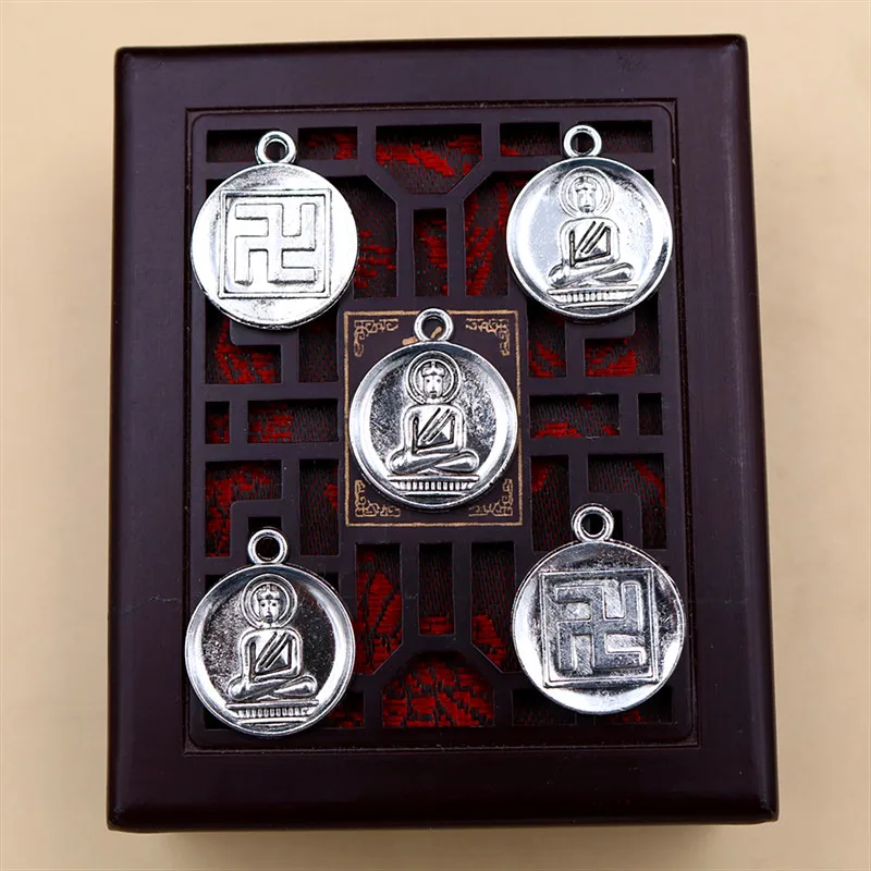 10 шт посеребренные тибетский буддизм Шакьямуни Свастика персонажа амулет