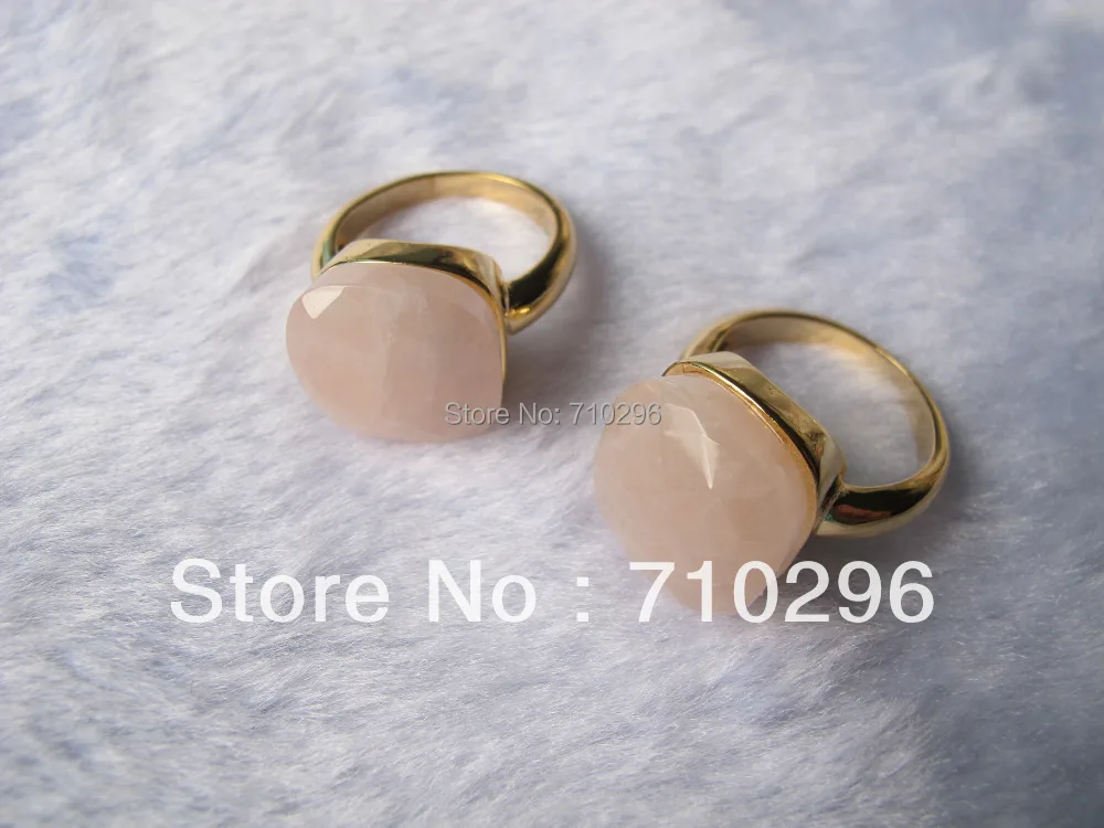 fashion brass ring natural Rose pink quartz crystal gem stone jewelry | Украшения и аксессуары