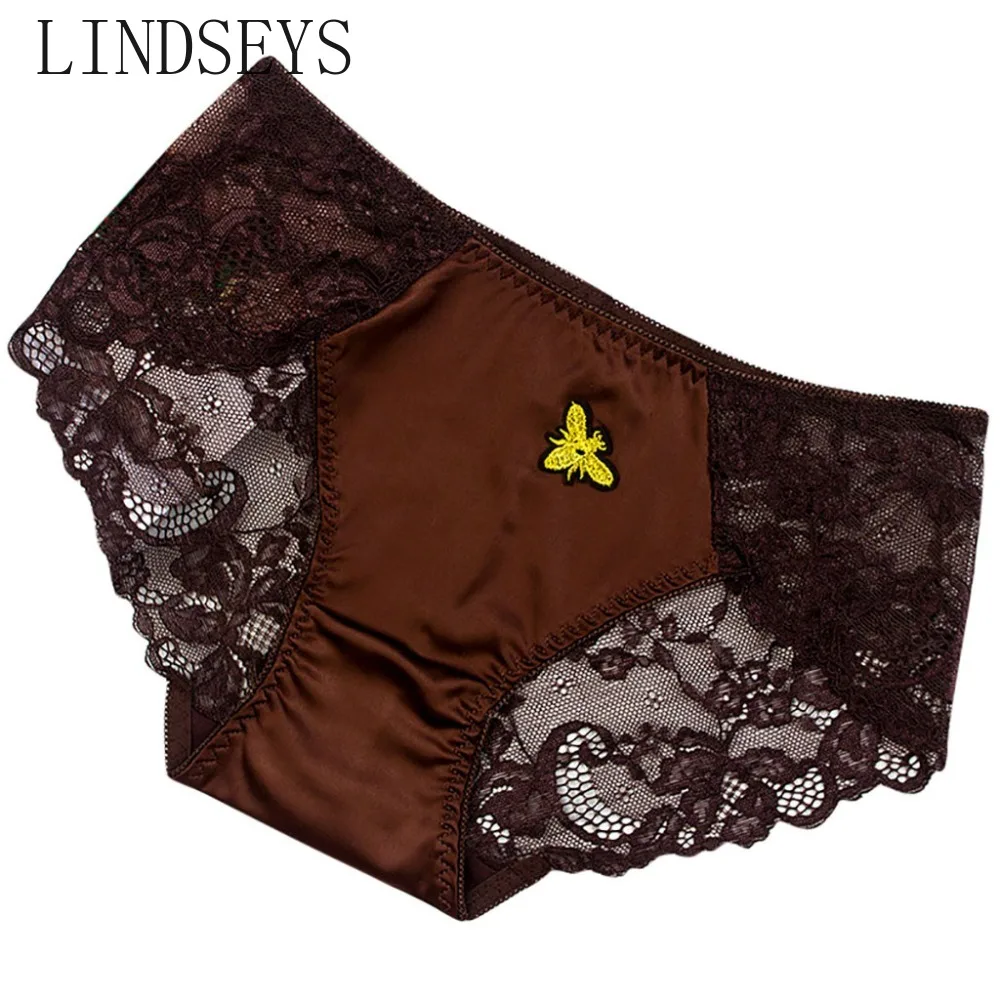 Для женщин прозрачные низкой талией Underpant дамы Би вышитые женские трусики