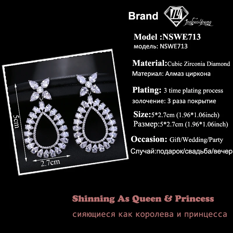 2019 New Fashion Marquise Zirconia Wedding Long Drop Earrings for Women Party Silver Color Flower Dangle Earings Jewelry | Украшения и