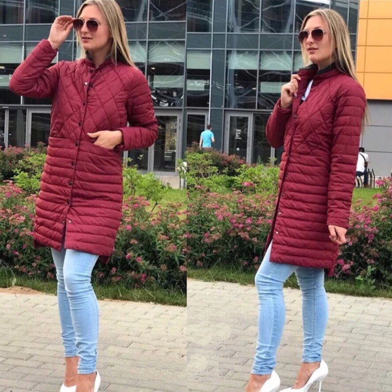 Casual Autumn Winter Jacket Coat 2018 Thin Cotton Padded Women Round Collar Single Breast Parka Solid Color Outwear | Женская одежда