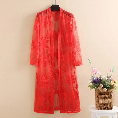 kimono cardigan Кимоно Кардиган Mujer прозрачный летний кардиган женский длинный кружевной кардиган корейская модная одежда рубашка сетка размера плюс - Цвет: kimono cardigan