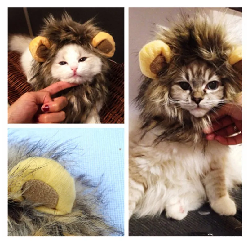 Необычная шляпа для животных костюм милый Лев с гривой Кот парик Хэллоуин