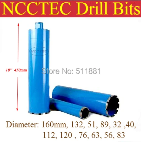 51mm*450mm crown diamond drilling bits FREE shipping | 2'' concrete wall wet core bits | Professional engineering core drill