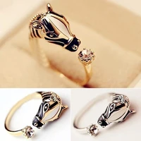 exquisite gold color natural crystal ring animal shape zebra ring horse head open adjustable party rings for women girls jewelry