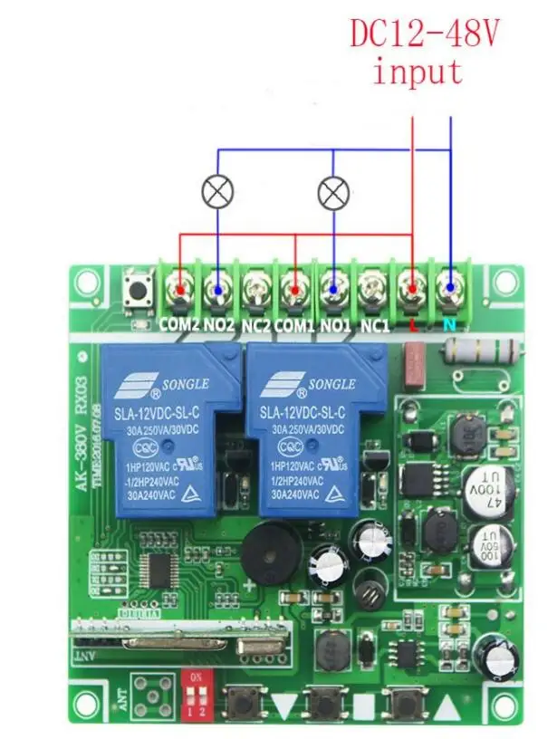 Горячая Фабрика Универсальный DC12V 24V 36V 48V 10A 2CH 2Channe радио дистанционное управление