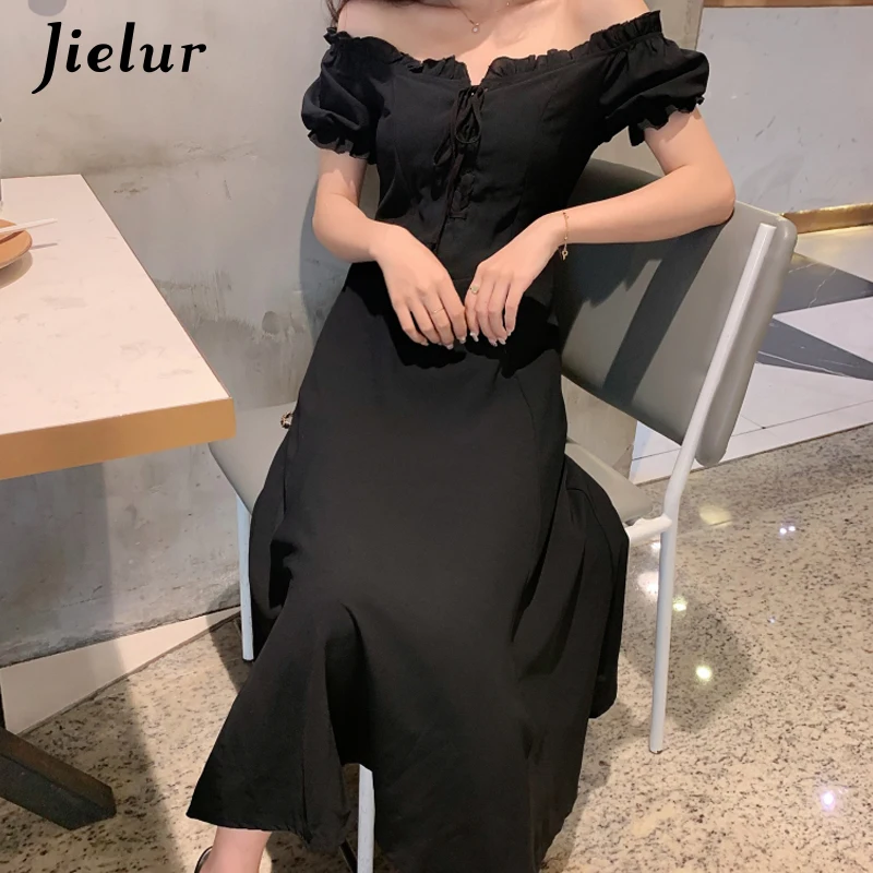 Jielur Элегантное летнее платье для женщин 2019 шикарное Европейское Черное женское с