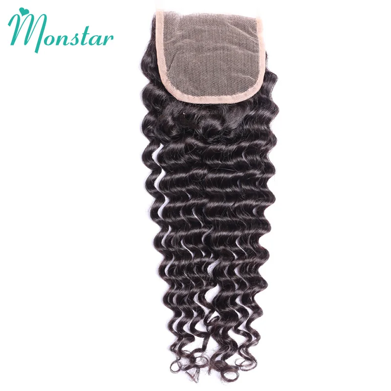 Monstar бразильские Remy человеческие волосы глубокие синтетические волнистые 4x4