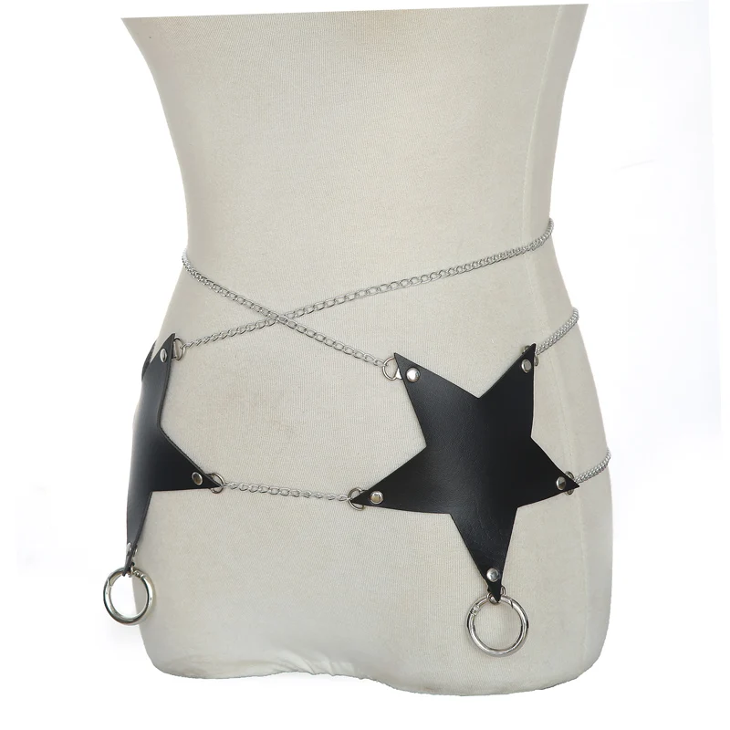 Pentagram Festival chain belt Goth Big Star Leather Punk Belly Chain Girls Waist costume accessory fashion party Jewelry |